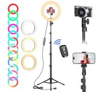 Ring Light with Tripod Stand & Phone Holder Tall 182 cm, 10 inch LED Ringlight Selfie Cicle Light Desk with Remote & Phone Clip for Camera, Video, Makeup, YouTube, TikTok