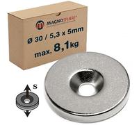 Ring Magnet countersunk Ø 30 x Ø 5,3 x 5mm Neodymium N35 - S-pole