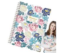 Ring Notebook - A5 Notebook - A5 Aesthetic Thick Planner Diary Flower Pattern Coil English Notepad July 2025-June 2026 for Workplace Sketching Bullet Journaling Field Notes
