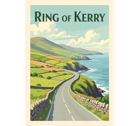 Ring of Kerry Ireland Coastal Road Art Print, Vintage Travel Poster Style Landscape Wall Decor. Size A4