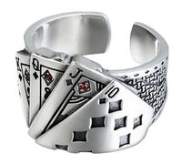Ring Poker - Finger Ring - Cool Flush Poker Playing Cards Finger Ring Open Adjustable Ring Lucky Band Ring Jewelry for Men, Refer to description, Metal, Unisex