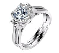 Ring Reversible Double Band Double Ring Heart Shape （ 1PC） (Silver, One Size)