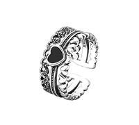 Ring Ring Fairy Black Heart Stackable Retro Punk Open Finger For Women Girls (Silver, One Size)