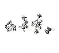 Ring Rings Wedding Opal Natural Set 4Pcs Retro Gemstone Diamond Jewelry Fire Rings Size 8 Rings Pack (Silver, One Size)