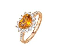 Ring Rose Gold 18K, Women's Statement Rings Heart with 1.1Ct Citrine and Diamond Size I 1/2