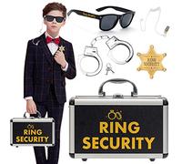 Ring Security Wedding Bearer Box With Rings Holder Pad - Security Briefcase, Proposal Bearer Sunglasses, Kids Toy Handcuffs, Earpiece & Toy Badge, Proposal Ideas Wedding Box Gifts Set for Ceremony