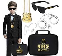Ring Security Wedding Ring Bearer Gifts - Security Box, Ring Bearer Sunglasses, Kids Toy Badge, Security Earpiece Earplugs & Toy Handcuffs, Ring Bearer Proposal Gift Set with Sturdy Security Briefcase