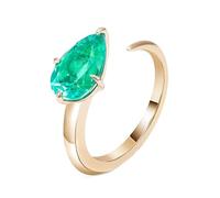 Ring Set for Women, Anillos de Matrimonio para Mujer Open with Pear Shape Lab Created Emerald 3ct 9K Yellow Gold Size V 1/2