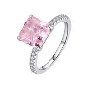 Ring Set for Women, Pretty Rings for Women 14K White Gold Elegant 2ct Ring with Pink Square Created Morganite Size T 1/2