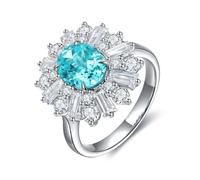 Ring Set for Women, Rings for Her Luxury Flower Design Oval Lab Tourmaline 2.6Ct with Trapezoid Round Moissanite 18K White Gold Size U 1/2