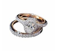 Ring Set Size 4 925 Silver Plated Rose Gold Set Ring With Egg Shaped Proposal Engagement Ring Rings Colorful (Rose Gold, E)