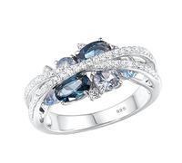 Ring Set Size 4 Women Ring Retro Creative New X Shaped Hollow Sea Blue Zircon Ring For Colorful Stone Rings (Silver, 11)