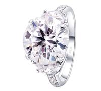 Ring Sets for Women, Womens Silver Ring 4 Claws with Round Shaped 13x13mm 8.1ct Moissanite 18.1K White Gold Size Q 1/2