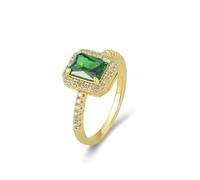 Ring Sets Women, Wedding Rings Set Rectangle with Lab Created Emerald and Diamond 14K Yellow Gold Size S 1/2