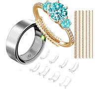 Ring Size Adjuster for Women Men with Loose Rings, 14-Pc 2-in-1 Tightener Kit with Gold Spiral Sizer & Clear Guard for Too Big Engagement Wedding Band, Inserts Reducers to Make Smaller 0.5-1.5