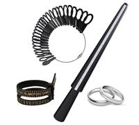 Ring Sizer Measuring Tool by MMOBIEL - Ring Size Measuring Tool for Men & Women - Finger Gauge for Jewelry Sizing - Diameters / US, EU & FR Standard Sizes - Includes Measuring Rings & Belts (UK & US)
