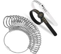 Ring Sizer Measuring Tool Kit Upgraded, 27 PCS Stainless Steel Measuring Ring Tool, US Ring Size 0-13 with Half Size, 2 PCS Reusable Finger Size 1-17 USA Rings Size with Magnified Glass