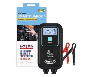 RING SMARTCHARGE 4A Car Charger & Maintainer With Crocodile Clips& Built-In Hook