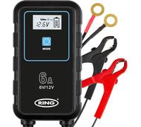 RING SMARTCHARGE 6A Car Charger & Maintainer With Crocodile Clips & Built-In Hanging Hook - Compatible With Lithium Ion, Lead Acid, Gel, Calcium, EFB & AGM Batteries
