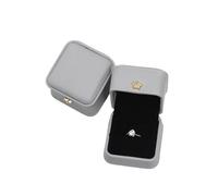 Ring Storage Box Wire-drawing PU Leather Crown Button Jewelry Packing Buckle Stud Set for Proposal, Wedding(Grey)