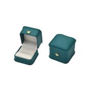 Ring Storage Box Wire-drawing PU Leather Crown Button Jewelry Packing Buckle Stud Set for Proposal, Wedding(Green)