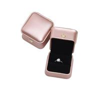Ring Storage Box Wire-drawing PU Leather Crown Button Jewelry Packing Buckle Stud Set for Proposal, Wedding(Pink)