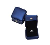 Ring Storage Box Wire-drawing PU Leather Crown Button Jewelry Packing Buckle Stud Set for Proposal, Wedding(Blue)