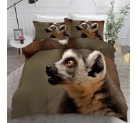 Ring-Tailed Lemur Duvet Cover King Size Monkey Bedding Quilt Cover 3 Pcs, 3D Wild Animals Print Reversible Bedding Set Ultra Soft Brushed Microfiber Bed Set Bedroom Decor, 2 Pillowcases 2555e