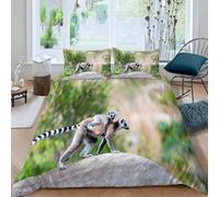 Ring-Tailed Lemur Single Duvet Cover Sets Soft Microfiber Jungle Animals Bedding Set 3D Printed Quilt Cover 150 x 200 cm with Zipper Closure and 2 Pillowcases a-333
