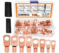 Ring Terminals Copper Wire Lugs Crimp Connectors 60 PCS Terminal Connectors 8 Types SC Tubular Cable lugs, with 80 PCS Heat Shrink(Gold)