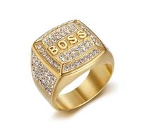 Ring Titanium Steel Vacuum Plated Diamond Blocks BOSS Letter Men's Ring Jewelry