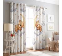 Ring Top Curtains W 46" x L 72" (2 Panels), Cartoon Watercolor Teddy Bear, Thermal Insulated Window Drapes for Guest Bed and Study, White