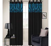 RING TOP FULLY LINED PAIR EYELET CURTAINS BAROQUE DAMASK RED BLACK (Teal, 90" Width x 54" Drop)