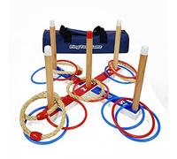Ring Toss Game Wooden Quoits Throwing Tossing Game Set with Carry Bag(5 pcs Rope Rings + 10 pcs Plastic Rings)