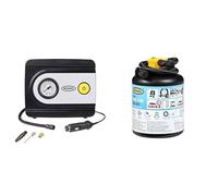 RING TYREINFLATE 10 Analogue Tyre Inflator with Three Adaptors & Flat Tyre Sealant - Compact Car Air Pump & Puncture Repair Bundle