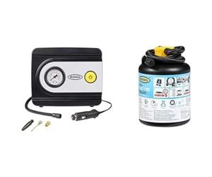RING TYREINFLATE 10 Analogue Tyre Inflator with Three Adaptors & Flat Tyre Sealant - Compact Car Air Pump & Puncture Repair Bundle