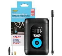 RING TYREINFLATE GO 10 Compact Cordless Tyre Inflator Air Compressor with Three Piece Adaptor Kit - Measures in PSI, BAR and kPA
