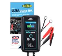 RING ULTRACHARGE 10A Smart Car Charger & Battery Maintainer With Alternator Testing And Power Supply Mode - Compatible With Lithium Ion, Lead Acid, Gel, EFB & AGM Batteries (6V & 12V Compatible)