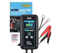 RING ULTRACHARGE 10A Smart Car Charger & Battery Maintainer With Alternator Testing And Power Supply Mode - Compatible With Lithium Ion, Lead Acid, Gel, EFB & AGM Batteries (6V & 12V Compatible)