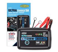 RING ULTRACHARGE 5A Smart Car Charger & Battery Maintainer With Built-In Alternator Testing - Compatible With Lithium Ion, Lead Acid, Gel, EFB & AGM B