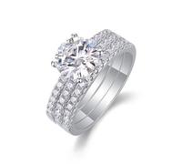 Ring Wedding Band Women Gold, 3Pcs Set Solid 18K White Gold Engagement Bands Stackable with 2ct Moissanite Promise Rings for Women Size K 1/2