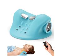 Ringco Neck Massager Pillow with 3 Level Heating & Vibration Adjustable, Heated Neck Stretcher with 6 Modes, Rechargeable Cervical Traction Device for Pain Relief & Muscle Relaxation (Light Blue)