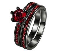 ringcrown Bridal Sets Black Gold Plated Womens Wedding Ring Sets Red Cz Engagement Ring 2pcs Wedding Band