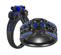 Ringcrown Couple Rings Matching Ring Black Skull Ring Red CZ Womens Wedding Ring Sets Man Wedding Bands, women's size 6 & men's size 11, Paper, Created Zircon
