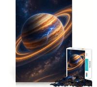 Ringed Planet with Lightning in Space Jigsaw Puzzles for Adults1000 Pieces Smart Game Quiet Calm Pattern Assembly Amazing Present (38x52cm)