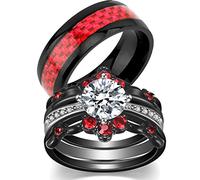 ringheart Couple Rings Black Matching Ring 1.5ct AAA CZ Women Wedding Ring Sets for Him and Her Red Wedding Ring, Metal crystal rhinestone stone, Cubic Zirconia