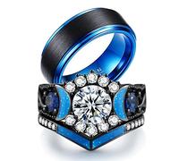 ringheart Couple Rings Black Matching Ring 1.5ct CZ Women Wedding Ring Sets for Him and Her Ring Sets Moon Ring