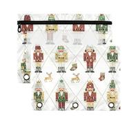 Ringing Binder Bag with Clear Window Cartoon Nutcracker Soldiers Ringing folders with Pockets with Zipper Reinforced Grommets 3 Binder Pocket School Class Office Organizers 2 PCS