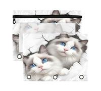 Ringing Binder Organizer with Clear Window 3D Realistic Cat White Binder 3 Ringing Big Capacity 3 for Office School Supplies 2 PCS