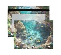 Ringing Binder Plastic with Clear Window 3D Optical Illusion Underwater Scenery 3 Ringing Zipper Binder Large and Sturdy 3 Hole for Storing School Students Teacher Supplies 2 PCS